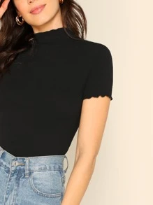 SHEIN Clasi Camiseta ribete en forma de lechuga de cuello alto - Negro - Ver 4