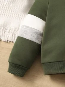 SHEIN Leap Crew Đứa bé trai Khối màu Áo len & Quần nỉ - xanh quân đội - Xem 5