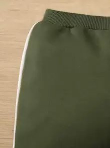 SHEIN Leap Crew Đứa bé trai Khối màu Áo len & Quần nỉ - xanh quân đội - Xem 6