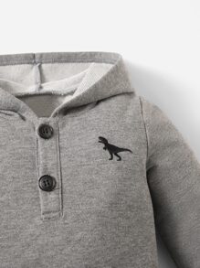 SHEIN 男嬰恐龍刺繡袋鼠口袋連帽連身褲 - 灰色 - 查看 5