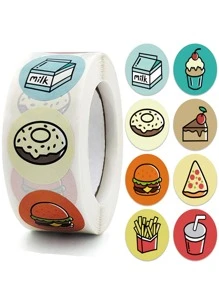500張/捲卡通食品印刷圓形貼紙 - 彩色 - 查看 1
