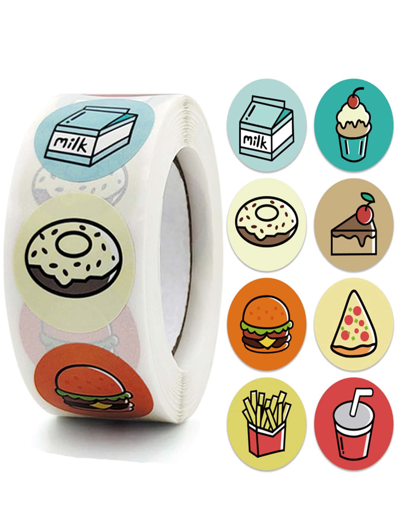 500張/捲卡通食品印刷圓形貼紙 - 彩色 - 查看 1