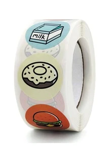 500張/捲卡通食品印刷圓形貼紙 - 彩色 - 查看 2