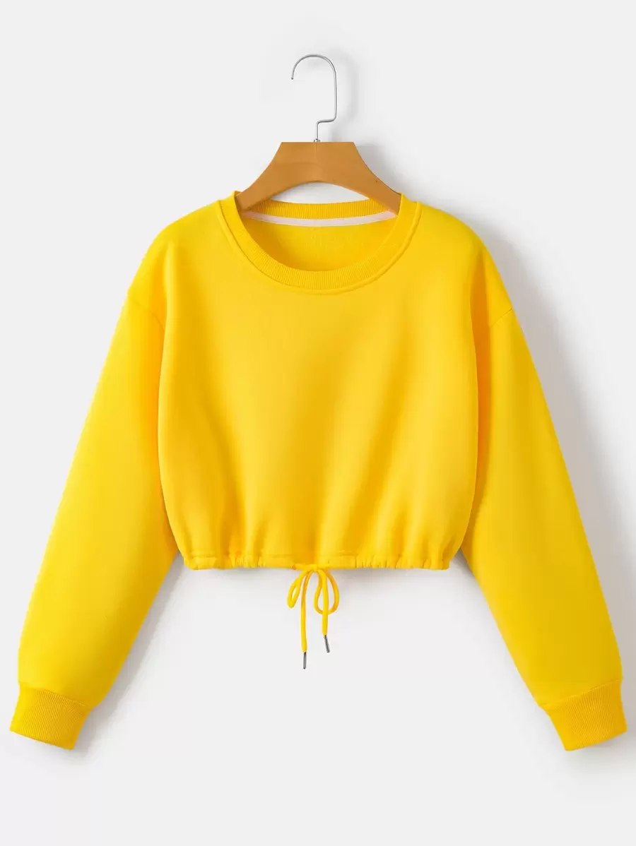 INAWLY Drop Shoulder Drawstring Thermal Lined Sweatshirt,Long Sleeve Tops Pullover Fall Outfit - Yellow - View 1