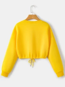INAWLY Drop Shoulder Drawstring Thermal Lined Sweatshirt,Long Sleeve Tops Pullover Fall Outfit - Yellow - View 2