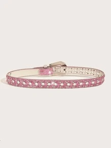 派对水钻和铆钉装饰腰带 Y2K 粉色牛仔女装牛仔裤和连衣裙万圣节夏季、学校秋季、秋季、万圣节 - 粉色 - 查看 3