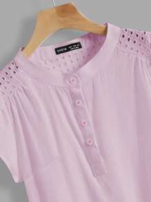 SHEIN LUNE Áo sơ mi Nút màu trơn trắng Casual - Màu Hồng baby - Xem 4