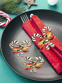 1pc Christmas Candy Cane & Bow Design Napkin Ring - Multicolor - View 1