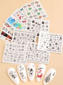 FULL BEAUTY 12 Sheets Christmas & New Year Themed Water Decal Nail Art Stickers (non-adhesive) - Multicolor - View 1