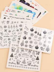 FULL BEAUTY 12 Sheets Christmas & New Year Themed Water Decal Nail Art Stickers (non-adhesive) - Multicolor - View 4