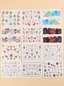 FULL BEAUTY 12 Sheets Christmas & New Year Themed Water Decal Nail Art Stickers (non-adhesive) - Multicolor - View 6