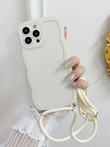 掛繩款素色手機殼，適用於11，13，14 Pro Max - 米色 - 查看 1