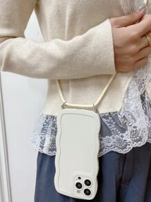 掛繩款素色手機殼，適用於11，13，14 Pro Max - 米色 - 查看 2
