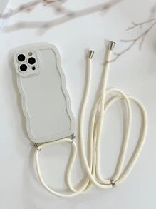 掛繩款素色手機殼，適用於11，13，14 Pro Max - 米色 - 查看 3
