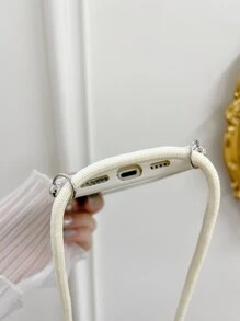 掛繩款素色手機殼，適用於11，13，14 Pro Max - 米色 - 查看 4