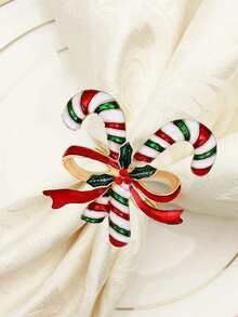 1pc Christmas Candy Cane & Bow Design Napkin Ring - Multicolor - View 2