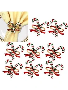 1pc Christmas Candy Cane & Bow Design Napkin Ring - Multicolor - View 3