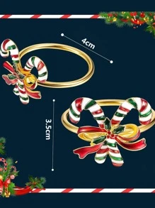 1pc Christmas Candy Cane & Bow Design Napkin Ring - Multicolor - View 4