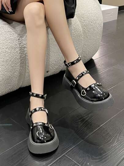Heart Decor Flatform Mary Jane Shoes