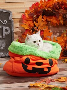 1 pieza Cama de mascota de peluche con forma de calabaza, temática de Halloween