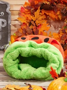 1 pieza Cama de mascota de peluche con forma de calabaza, temática de Halloween