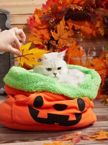 1 pieza Cama de mascota de peluche con forma de calabaza, temática de Halloween
