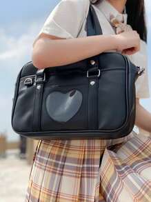 Túi tote đeo vai có chi tiết trái tim, Túi tote dung tích lớn để đi làm và du lịch cho các cô gái tuổi teen Nữ sinh viên đại học, tân binh & nhân viên văn phòng Hoàn hảo cho văn phòng, nơi làm việc, kinh doanh, đi làm Túi đi làm tốt nhất cho nữ - màu đen - Xem 3