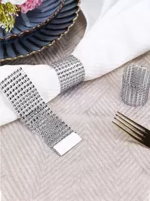 10pcs Rhinestone Design Napkin Ring - Silver - View 1