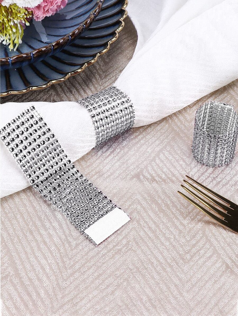 10pcs Rhinestone Design Napkin Ring - Silver - View 1