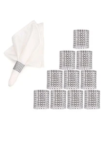 10pcs Rhinestone Design Napkin Ring - Silver - View 3