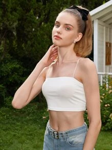 RueChic Solid Crop Cami Top - White - View 4