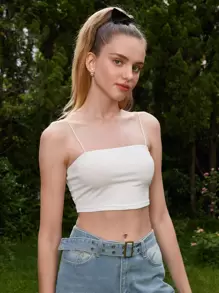 RueChic Solid Crop Cami Top - White - View 6