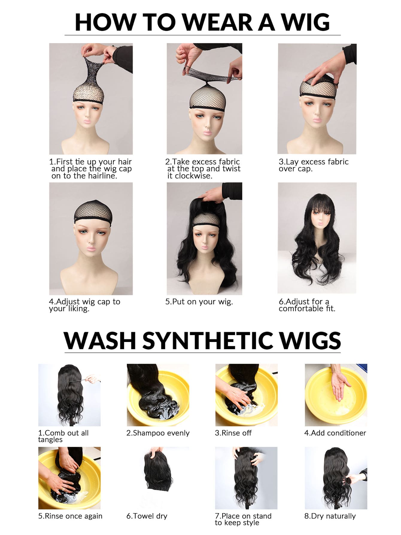 Miniatura 8 de Peluca sintética largo ondulado con tupe Negro