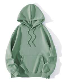 INAWLY Mushroom & Slogan Graphic Drawstring Thermal Lined Hoodie - Mint Green - View 2