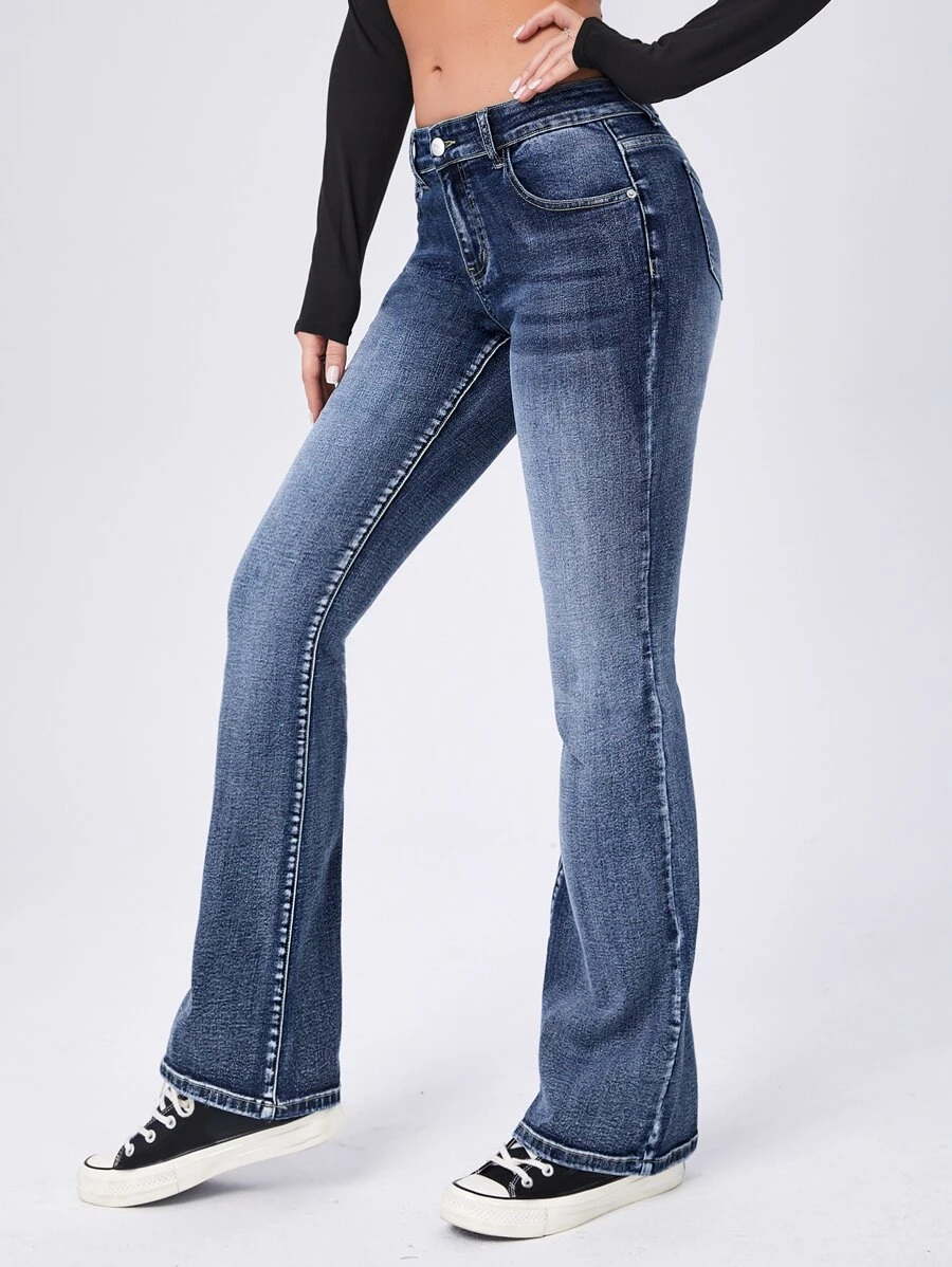 SHEIN Essnce Moustache Effect Flare Leg Jeans
