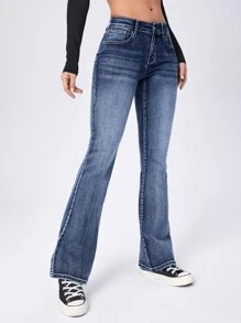 SHEIN Essnce Moustache Effect Flare Leg Jeans
