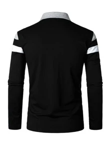 男士撞色1/4拉鍊POLO衫 - 黑色 - 查看 2