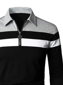 男士撞色1/4拉鍊POLO衫 - 黑色 - 查看 3