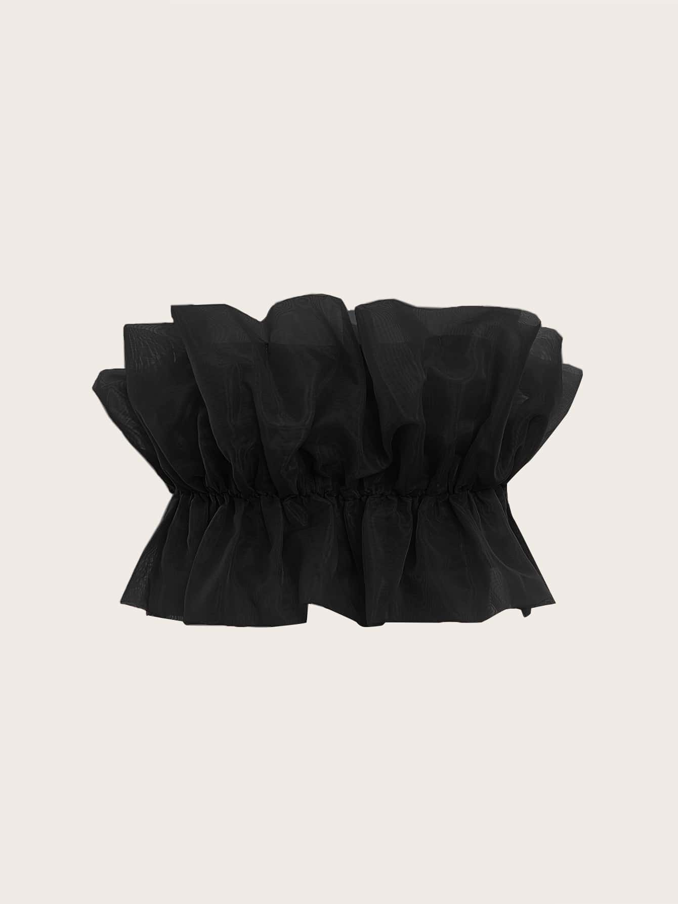 SHEIN ICON 褶邊雪紡筒裝y2k頂部 - 黑色 - 查看 1