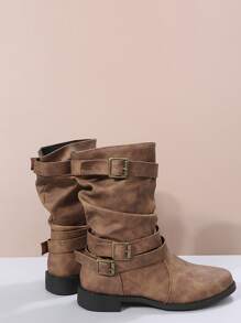 Buckle Decor Slouchy Boots - Brown - View 5