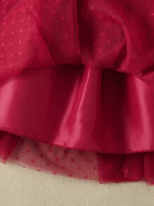 Đầm bé gái Xù Tương phản Mesh màu trơn Hấp dẫn - Màu Đỏ Sâu - Xem 4