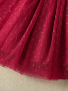 Đầm bé gái Xù Tương phản Mesh màu trơn Hấp dẫn - Màu Đỏ Sâu - Xem 5