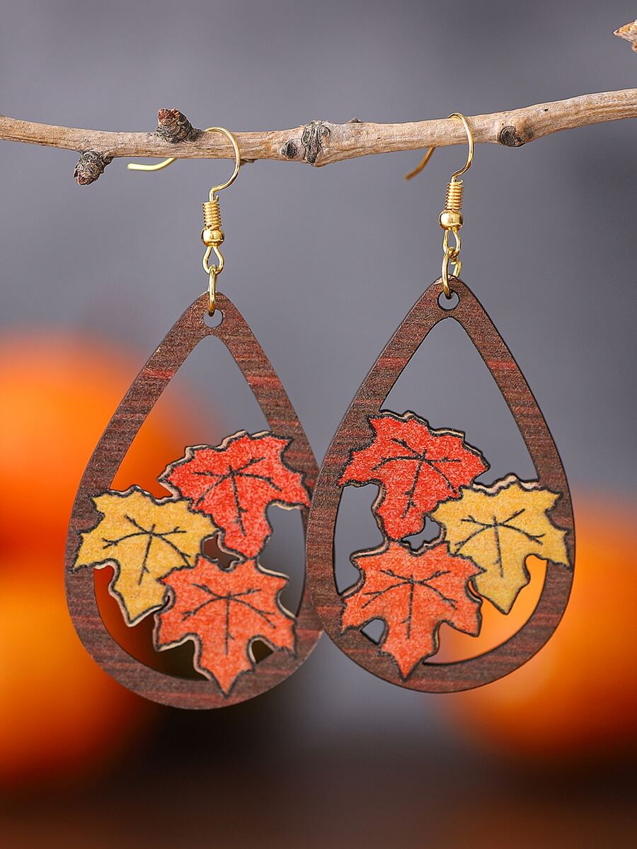 Maple Leaf Decor Water Drop Earrings - Multicolor - View 1