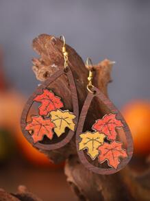 Maple Leaf Decor Water Drop Earrings - Multicolor - View 2