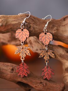 扣環楓葉耳墜 - 彩色 - 查看 2