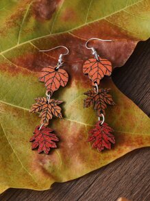 扣環楓葉耳墜 - 彩色 - 查看 4