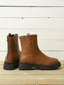 Zip Back Minimalist Boots - Brown - View 2