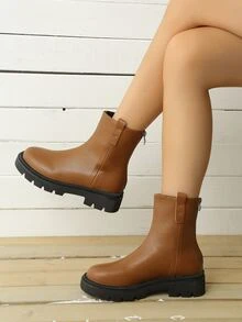 Zip Back Minimalist Boots - Brown - View 4