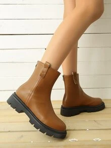 Zip Back Minimalist Boots - Brown - View 5