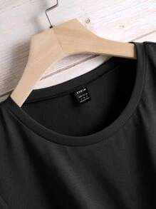 SHEIN LUNE Áo thun nữ Hoa Lá thư Giải trí - màu đen - Xem 4